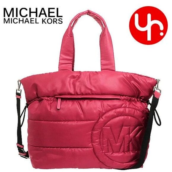 S Michael Kors Rae Berry Red Nylon Extra Large Tote Purse 35F1U5RT3C Bag NWT$368 - Picture 1 of 11